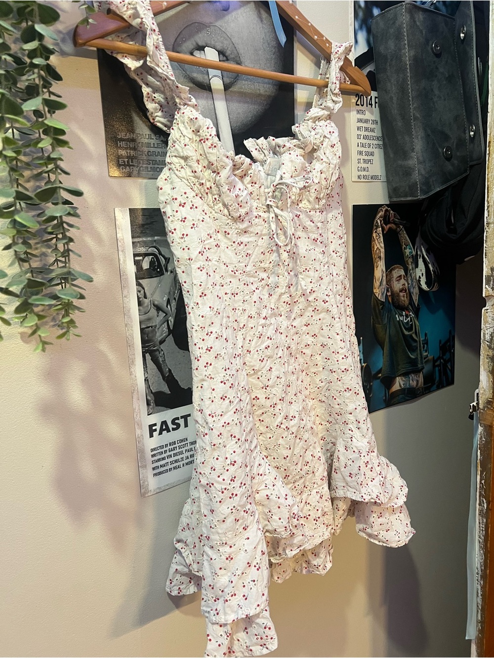 Smocked Ruffle Mini Dress - White with Pink Floral